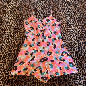 Pattern romper tie back button front